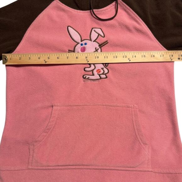 It’s Happy Bunny Vintage Y2K Kiss my A** Pink Fleece Hoodie Size M - Picture 9 of 12